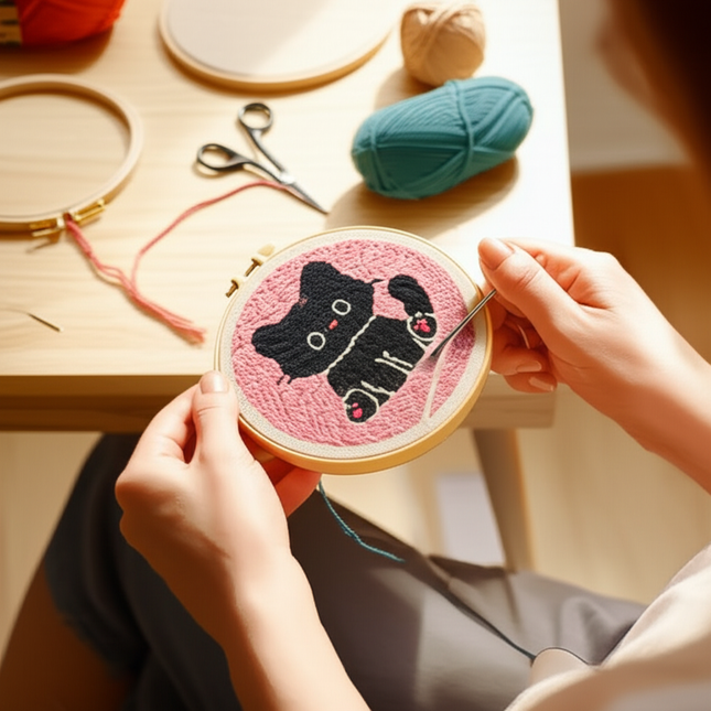 Cute Cat Punch Needle Starter Kits Soft Yarn Punch Needle Embroidery Kit Easy Embroidery Needlework Wool Work Home Decor - gallery 1