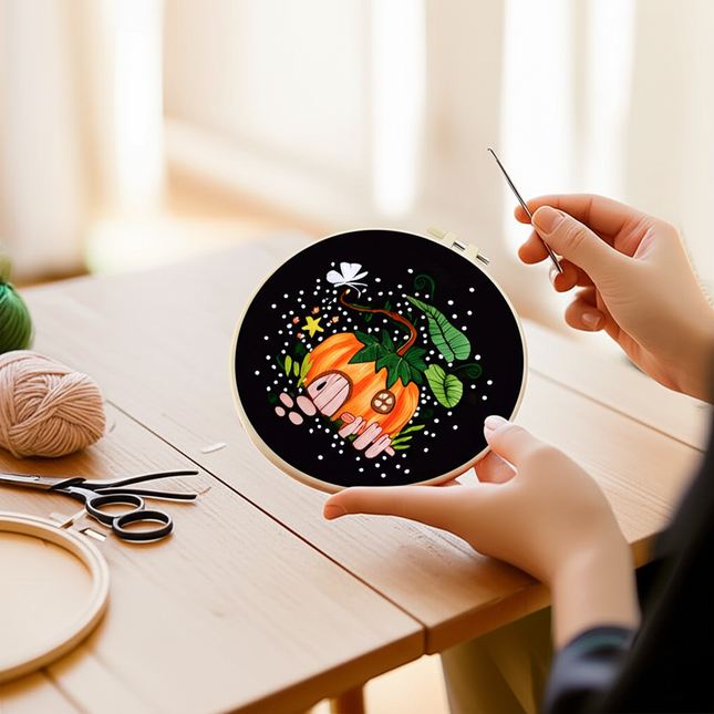 Mushroom Embroidery Kit for Beginners Pumpkin Cross Stitch Set DIY Adult Hand Needlepoint Set with Mushroom Pattern Needles - gallery 1