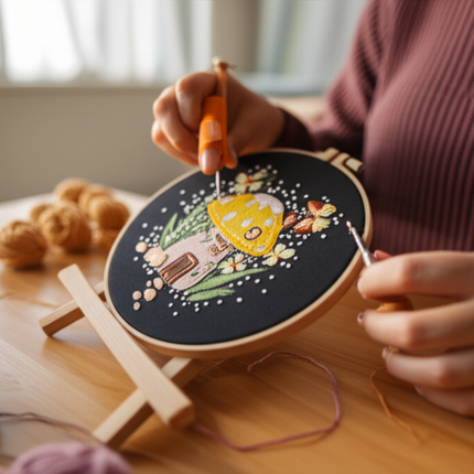 Mushroom Embroidery Kit for Beginners Pumpkin Cross Stitch Set DIY Adult Hand Needlepoint Set with Mushroom Pattern Needles - gallery 1