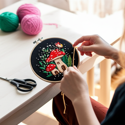 Mushroom Embroidery Kit for Beginners Pumpkin Cross Stitch Set DIY Adult Hand Needlepoint Set with Mushroom Pattern Needles - gallery 1