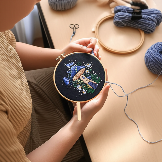 Mushroom Embroidery Kit for Beginners Pumpkin Cross Stitch Set DIY Adult Hand Needlepoint Set with Mushroom Pattern Needles - gallery 1