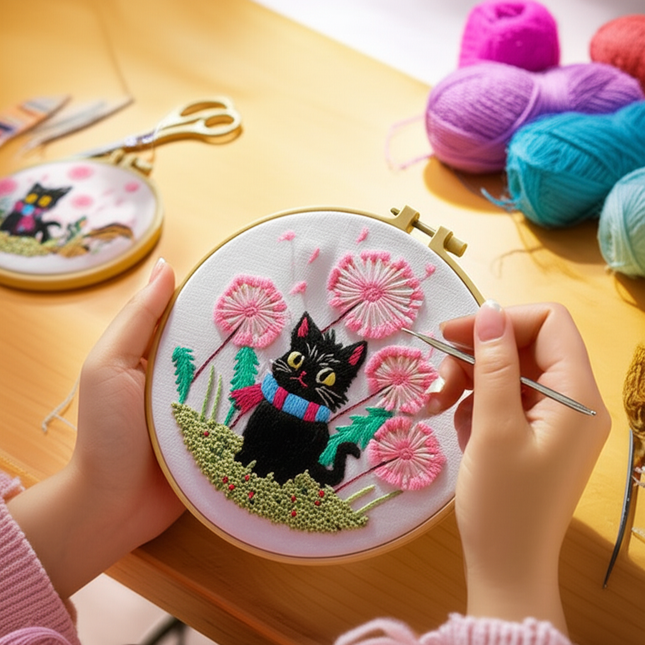 Cartoon Cute Cat Basic DIY Material Pack for Beginners with EN CN Instructions Needles Stamped Cloth for DIY Teenager - gallery 1