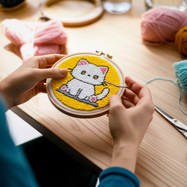 Cute Cat Punch Needle Starter Kits Soft Yarn Punch Needle Embroidery Kit Easy Embroidery Needlework Wool Work Home Decor - gallery 1