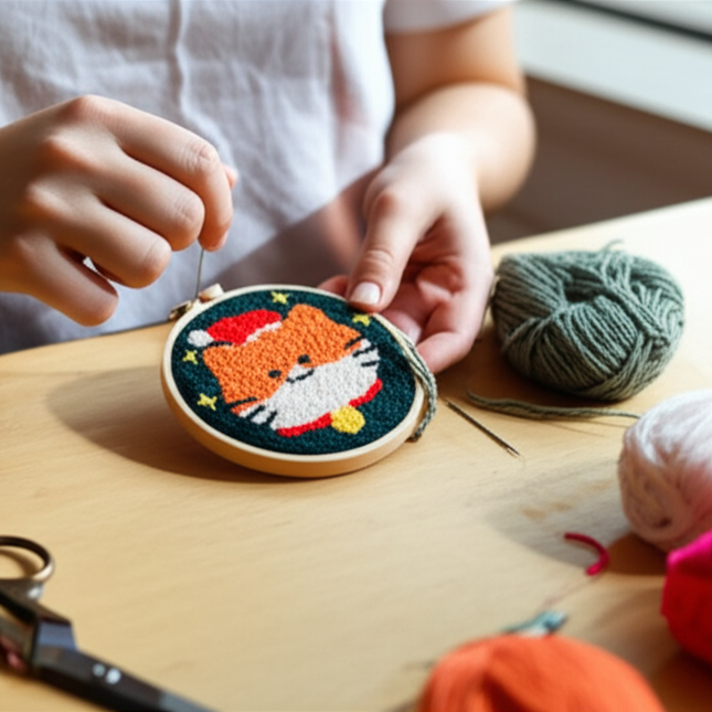 DIY Punch Needle Kits for Beginners Cute Animal with Hoop Embroidery Punch Needle Starter Craft Set Giraffe Festival Gift - gallery 1