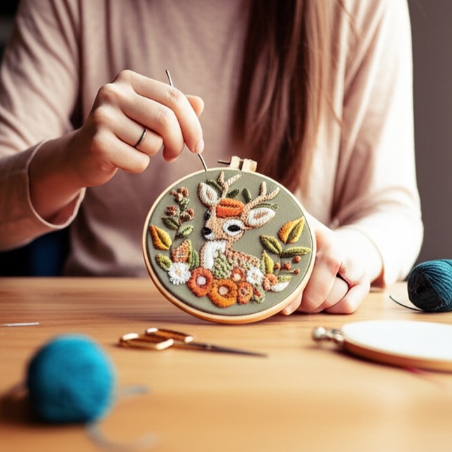 Cute Animal Handmade Embroidery Kit with Pattern Cotton Threads Needles Hoop Handmade Sewing Art Craft Kit for Mom Grandma - gallery 1