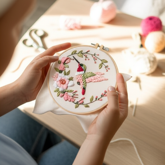 Cute Animal Handmade Embroidery Kit with Pattern Cotton Threads Needles Hoop Handmade Sewing Art Craft Kit for Mom Grandma - gallery 1