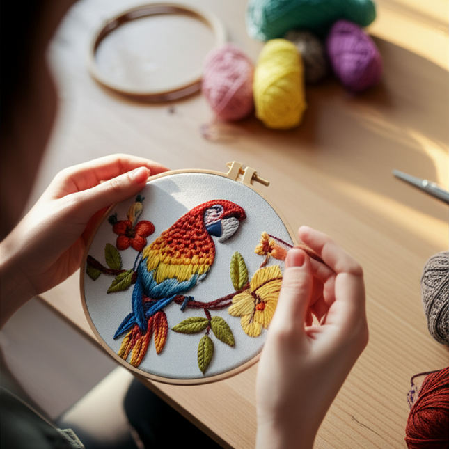 Cute Animal Handmade Embroidery Kit with Pattern Cotton Threads Needles Hoop Handmade Sewing Art Craft Kit for Mom Grandma - gallery 1