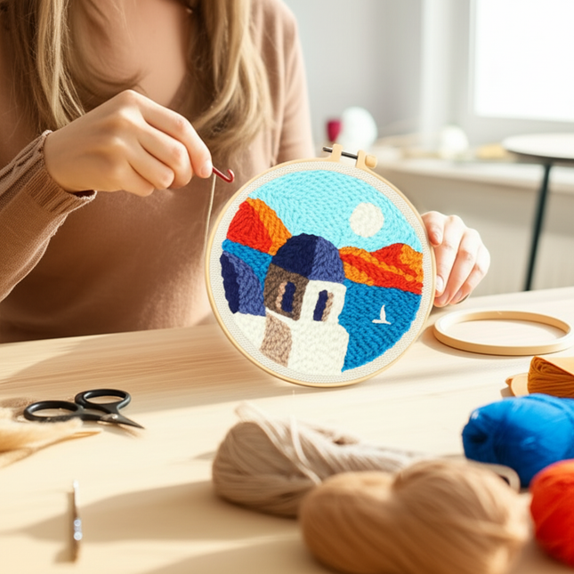 Landscape Pattern Punch Needle Embroidery Kit for Beginners Kids DIY Needlework Wool Work Decorative Paintings Home Decor - gallery 1