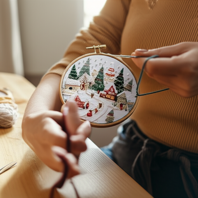 Christmas Cross Stitch Embroidery Kit Includes Embroidery Hoop Embroidery Cloth Threads DIY Embroidery Kit for Beginners Adults - gallery 1