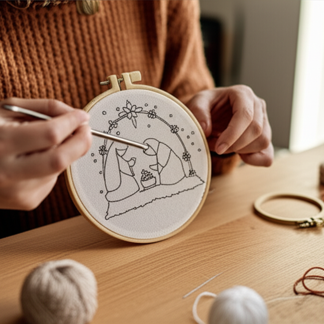 Christmas Embroidery Kit with Pattern and Instructions for Beginners with Embroidery Hoop Color Threads and Needles - gallery 1