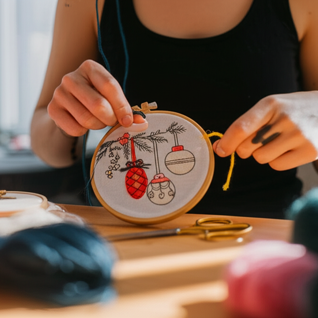 Christmas Embroidery Kit with Pattern and Instructions for Beginners with Embroidery Hoop Color Threads and Needles - gallery 1