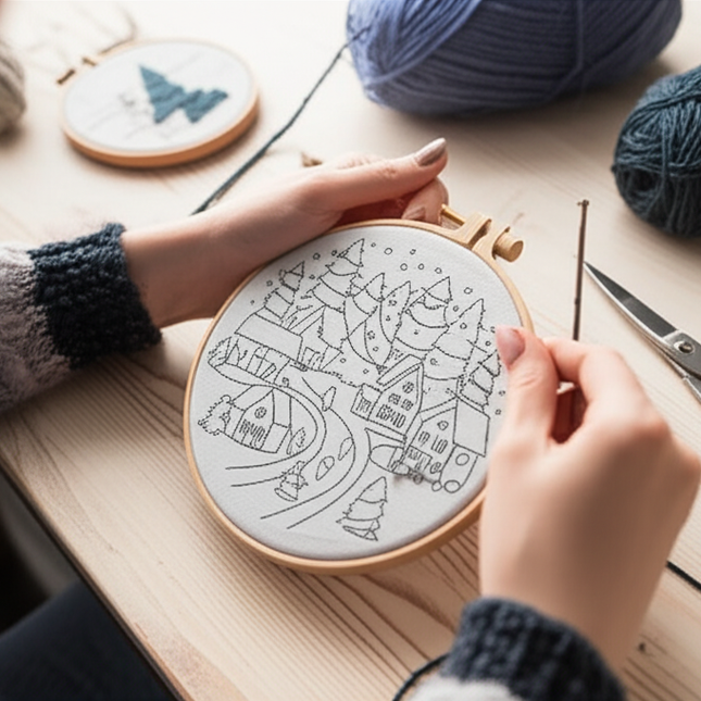 Christmas Embroidery Kit with Pattern and Instructions for Beginners with Embroidery Hoop Color Threads and Needles - gallery 1