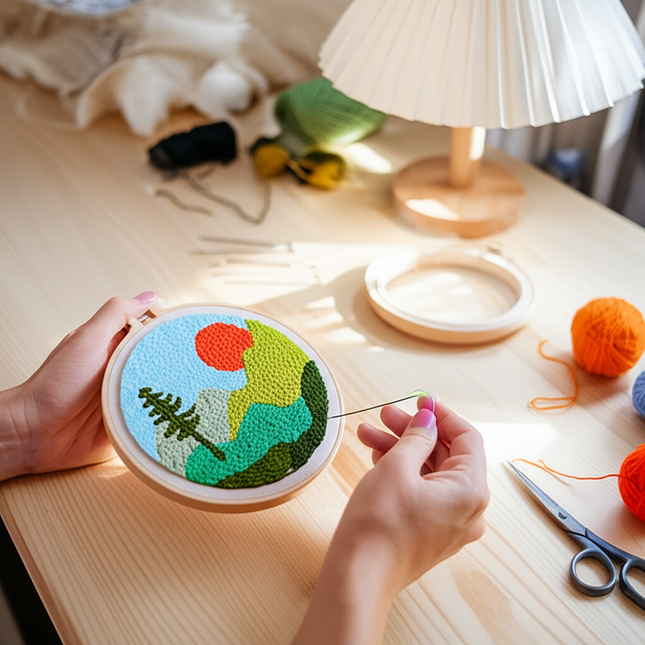 Landscape Pattern Punch Needle Embroidery Kit for Beginners Kids DIY Needlework Wool Work Decorative Paintings Home Decor - gallery 1
