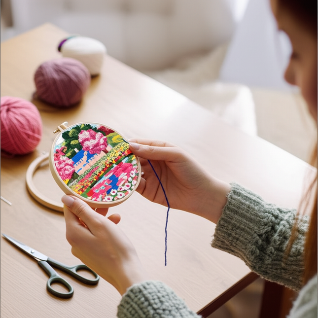 Landscape Stamped Cross Stitch Embroidery Kits with Hoop Cloth Color Thread - gallery 1