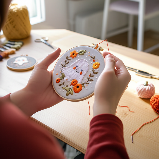 Halloween Stamped Cross Stitch Embroidery Kits with Hoop Cloth Color Thread - gallery 1