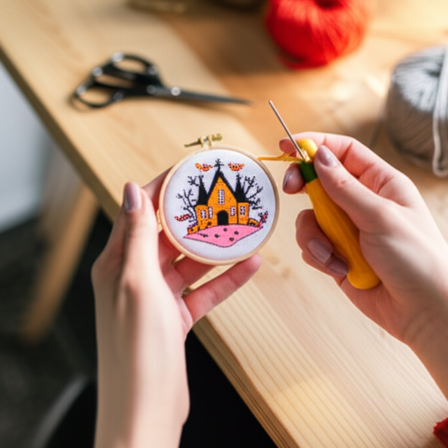 Halloween Stamped Cross Stitch Embroidery Kits with Hoop Cloth Color Thread - gallery 1