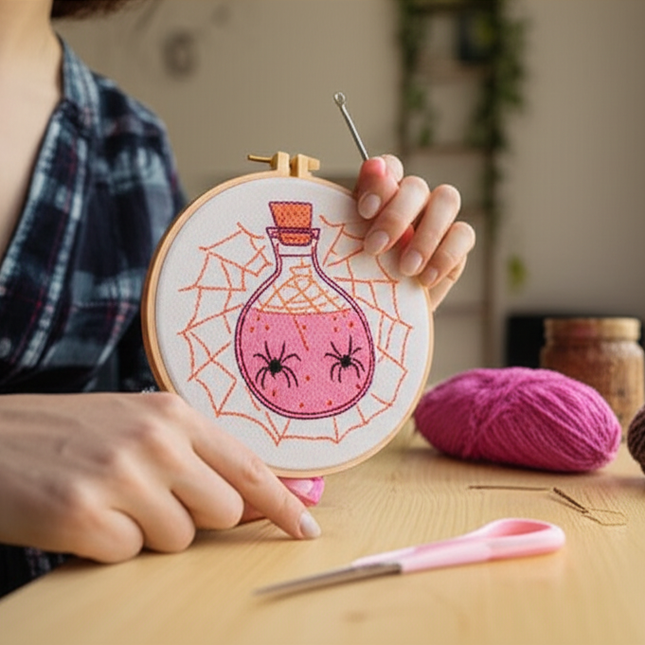 Halloween Stamped Cross Stitch Embroidery Kits with Hoop Cloth Color Thread - gallery 1