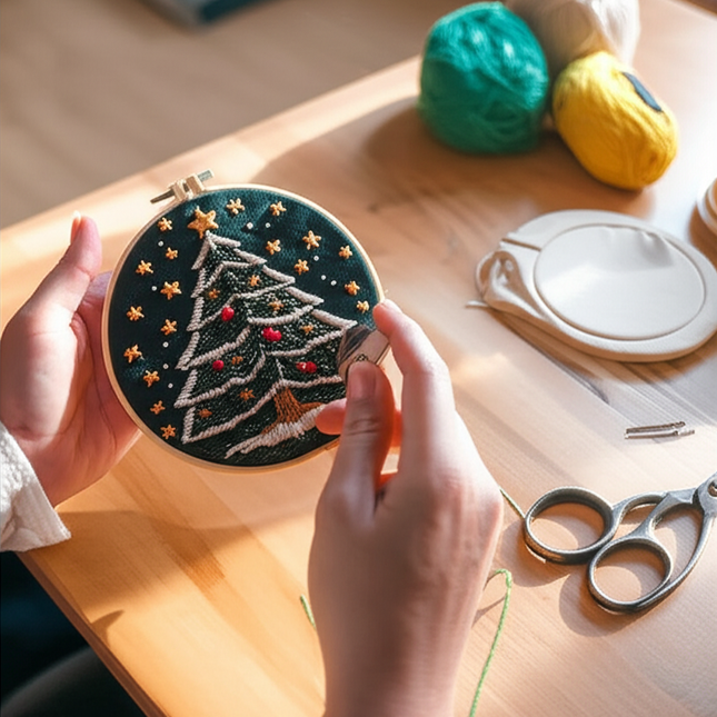 Christmas Tree Stamped Cross Stitch Embroidery Kits with Hoop Cloth Color Thread - gallery 1