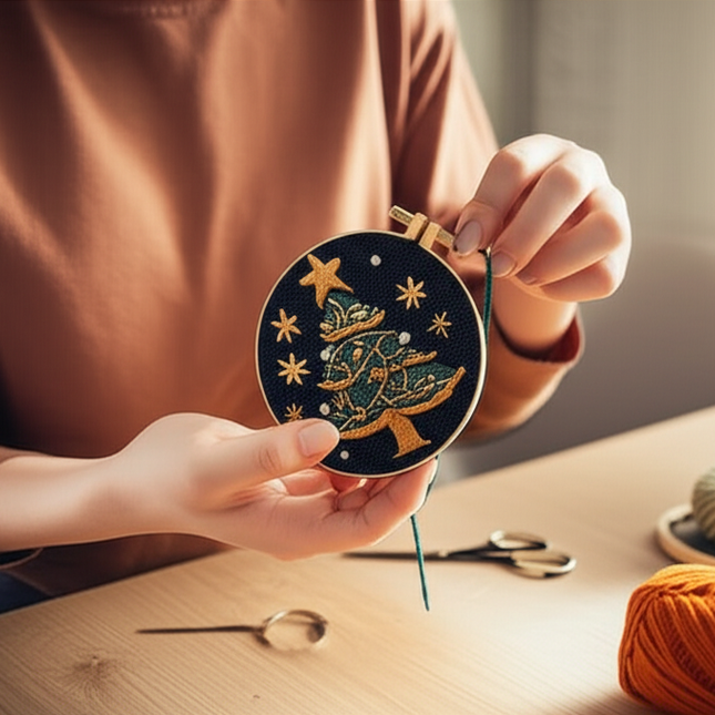 Christmas Tree Stamped Cross Stitch Embroidery Kits with Hoop Cloth Color Thread - gallery 1