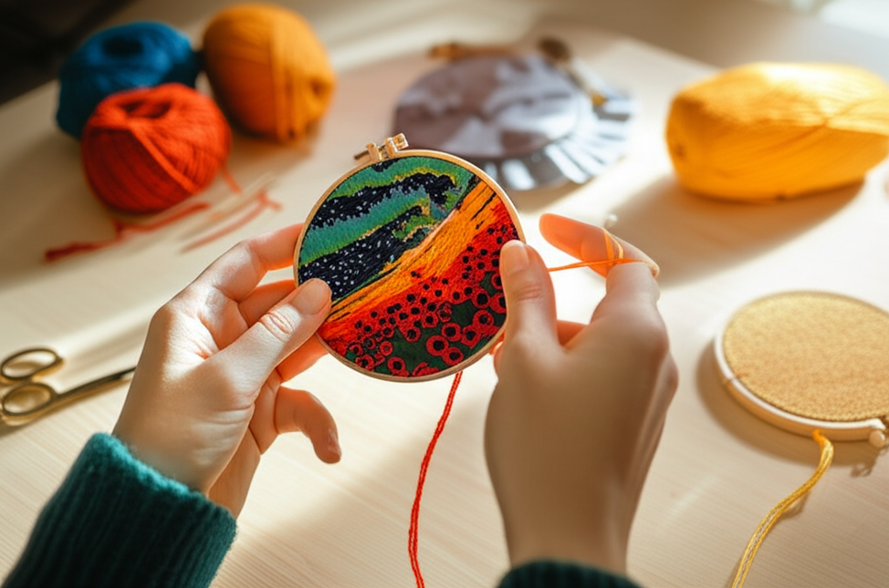 Flowers Stamped Cross Stitch Embroidery Kits with Hoop Cloth Color Thread - gallery 1