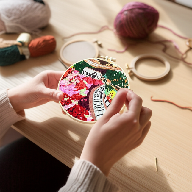 Flowers Stamped Cross Stitch Embroidery Kits with Hoop Cloth Color Thread - gallery 1
