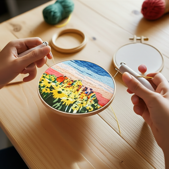 Flowers Stamped Cross Stitch Embroidery Kits with Hoop Cloth Color Thread - gallery 1