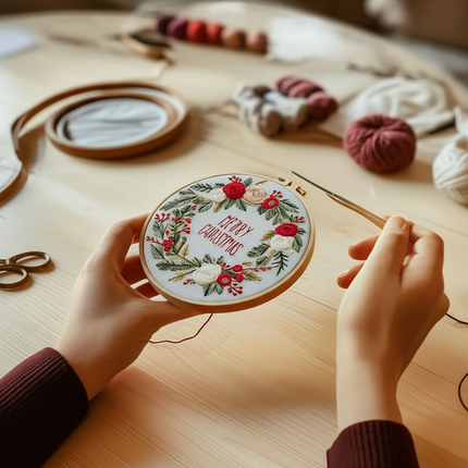 Merry Christmas Needlework Embroidery Kit with Pattern Cotton Threads Needles Hoop Handmade Sewing Art Craft Kit for Adults - gallery 1