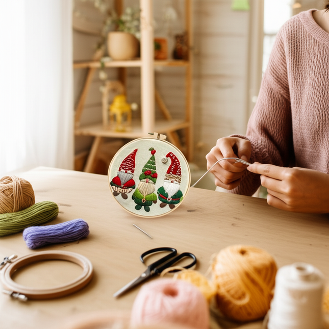 Merry Christmas Needlework Embroidery Kit with Pattern Cotton Threads Needles Hoop Handmade Sewing Art Craft Kit for Adults - gallery 1