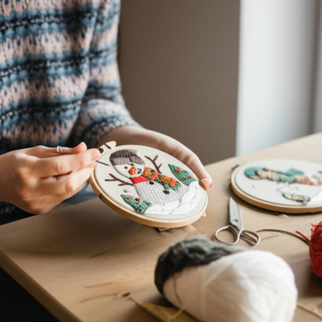 Merry Christmas Needlework Embroidery Kit with Pattern Cotton Threads Needles Hoop Handmade Sewing Art Craft Kit for Adults - gallery 1