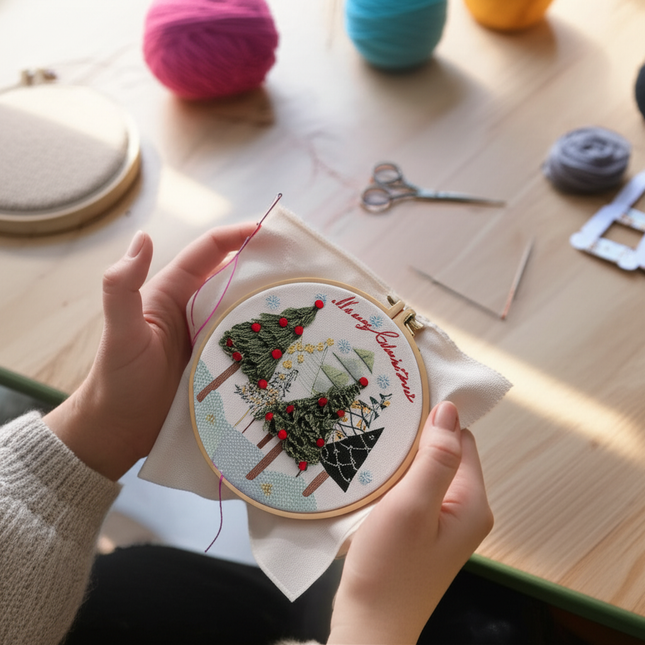 Merry Christmas Needlework Embroidery Kit with Pattern Cotton Threads Needles Hoop Handmade Sewing Art Craft Kit for Adults - gallery 1