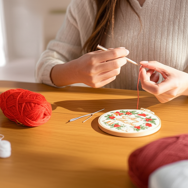 Merry Christmas Needlework Embroidery Kit with Pattern Cotton Threads Needles Hoop Handmade Sewing Art Craft Kit for Adults - gallery 1