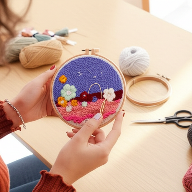 Landscape Pattern Punch Needle Embroidery Kit for Beginners Kids DIY Needlework Wool Work Decorative Paintings Home Decor - gallery 1