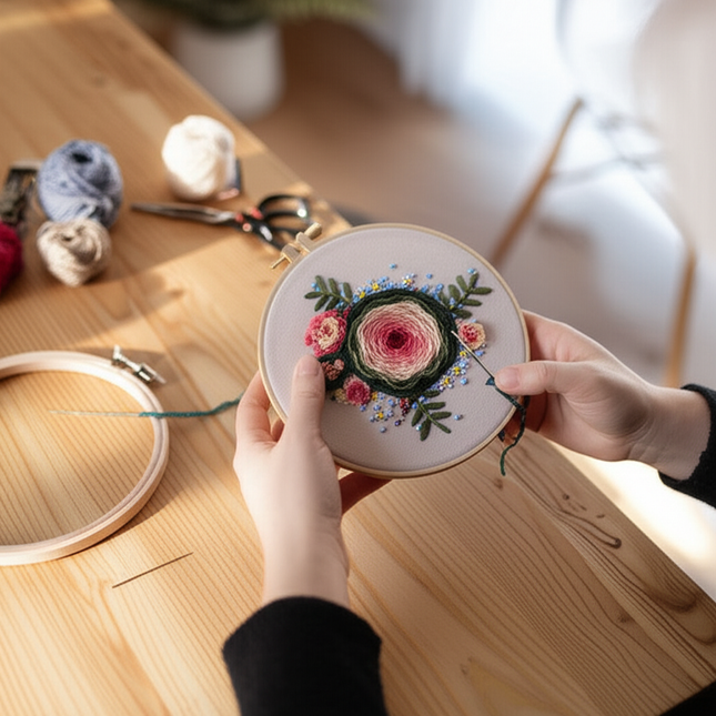 Flower Stamped Cross Stitch Embroidery Kits with Hoop Cloth Color Thread - gallery 1