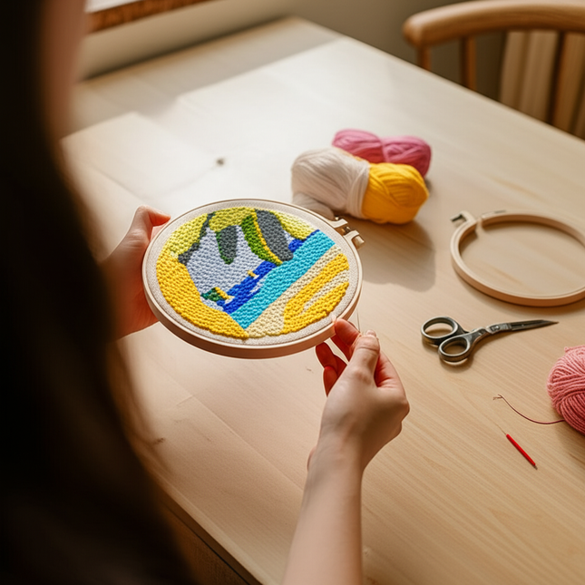 Landscape Pattern Punch Needle Embroidery Kit for Beginners Kids DIY Needlework Wool Work Decorative Paintings Home Decor - gallery 1