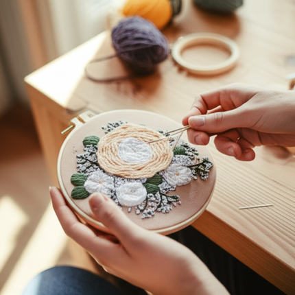 Flower Stamped Cross Stitch Embroidery Kits with Hoop Cloth Color Thread - gallery 1