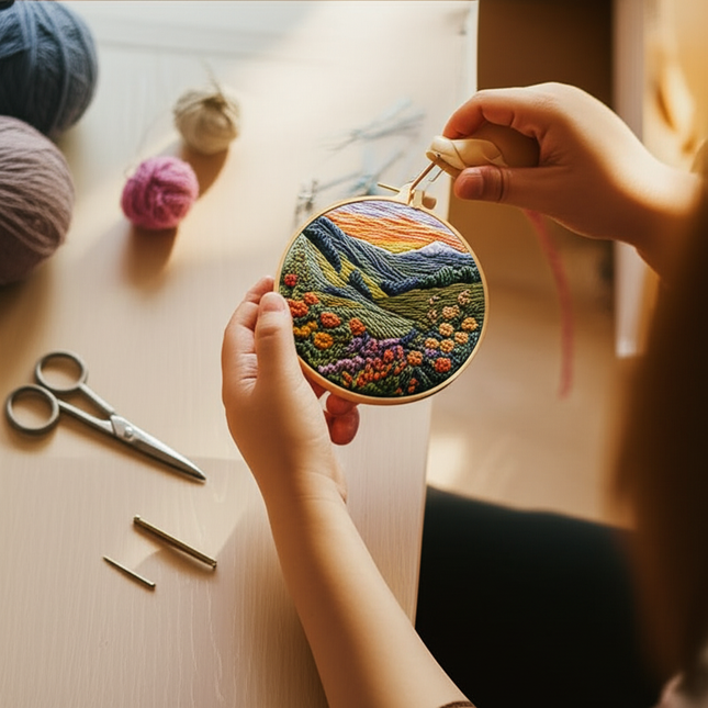 Embroidery Kit with Scenery Pattern Mountain and Moon Landscape for Skilled DIY Embroidery Adults Perfect Handmade Gift - gallery 1