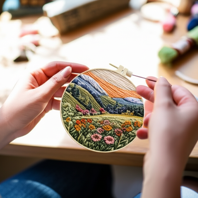 Embroidery Kit with Scenery Pattern Mountain and Moon Landscape for Skilled DIY Embroidery Adults Perfect Handmade Gift - gallery 1