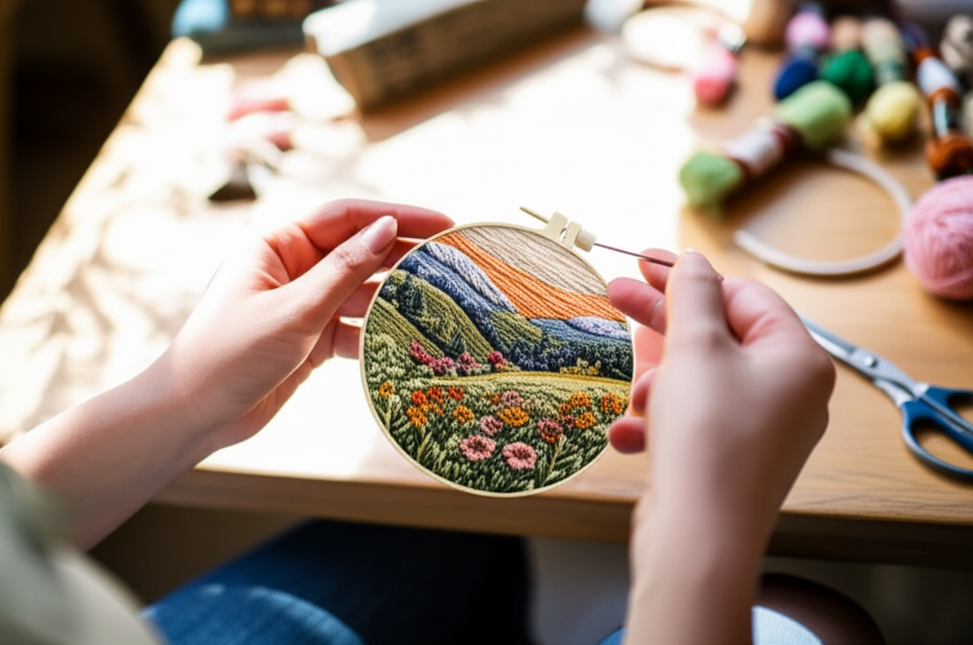 Embroidery Kit with Scenery Pattern Mountain and Moon Landscape for Skilled DIY Embroidery Adults Perfect Handmade Gift - gallery 1