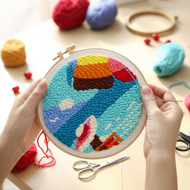 Landscape Pattern Punch Needle Embroidery Kit for Beginners Kids DIY Needlework Wool Work Decorative Paintings Home Decor - gallery 1