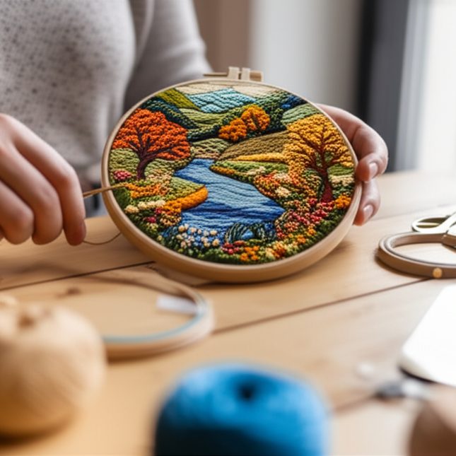 Embroidery Kit with Scenery Pattern Mountain and Moon Landscape for Skilled DIY Embroidery Adults Perfect Handmade Gift - gallery 1
