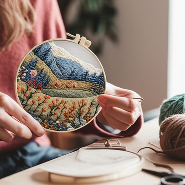 Embroidery Kit with Scenery Pattern Mountain and Moon Landscape for Skilled DIY Embroidery Adults Perfect Handmade Gift - gallery 1