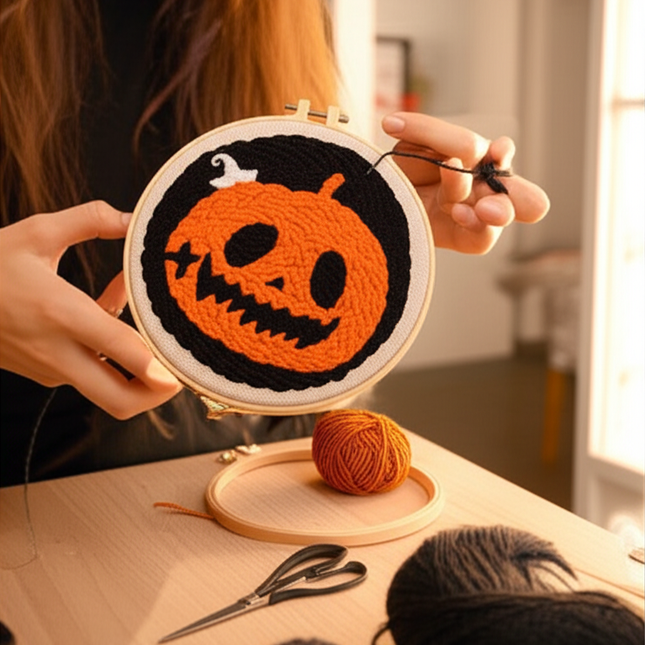 Embroidery Punch Needle Kit with Halloween Pattern DIY Cross Stitch Kits Magic Needle Embroidery Set For Needlework Hom Decor - gallery 1