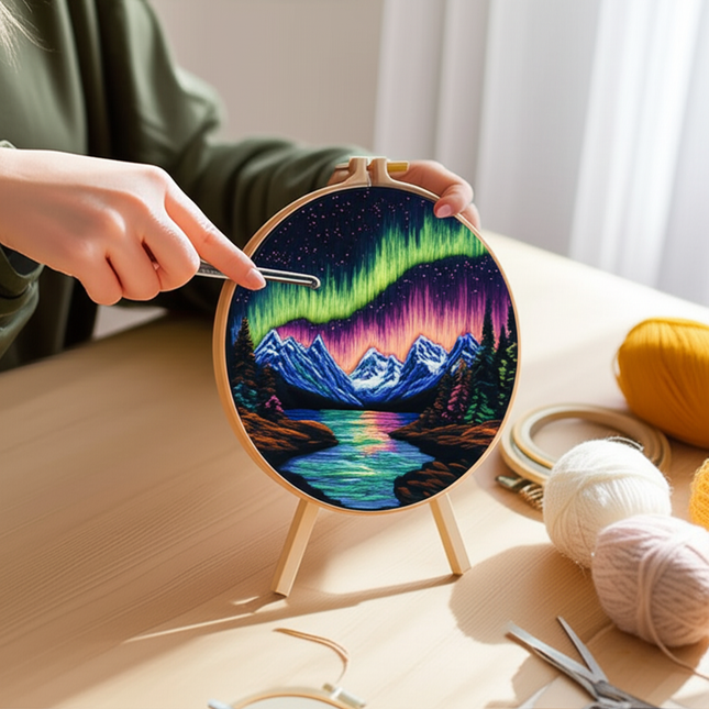 Aurora Embroidery Starter Kit DIY Cross Stitch Set for Beginner  Printed Sewing Art Craft Painting Home Decor Needle Art - gallery 1