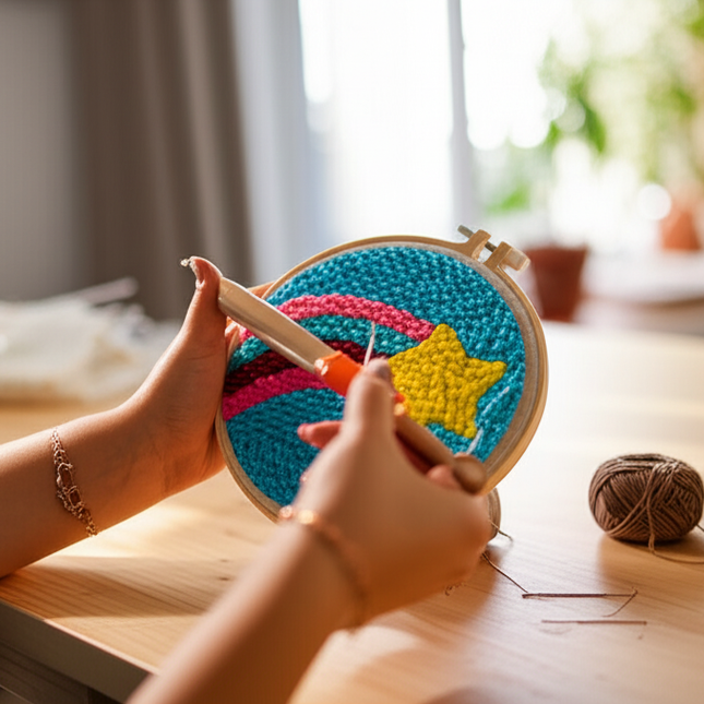 Simple Pattern Punch Needle Embroidery Kit for Beginners Kids DIY Needlework Wool Work Decorative Paintings Home Decor - gallery 1