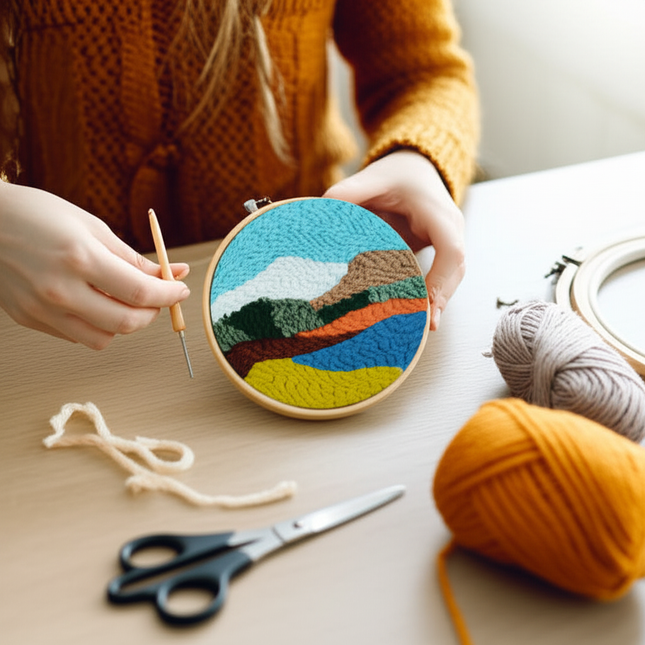 Mountains Scenery Punch Needle Embroidery Kit with Yarn for Beginners DIY Needlework Wool Work Decorative Paintings Home Decor - gallery 1