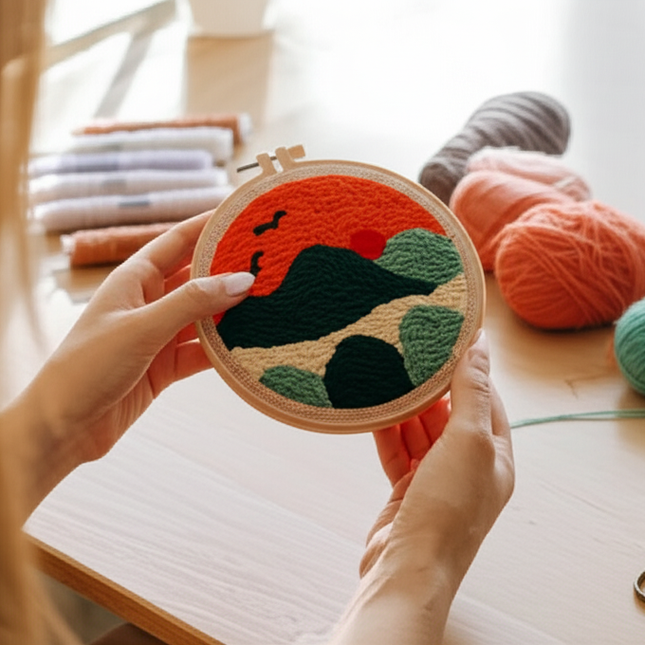 Mountains Scenery Punch Needle Embroidery Kit with Yarn for Beginners DIY Needlework Wool Work Decorative Paintings Home Decor - gallery 1
