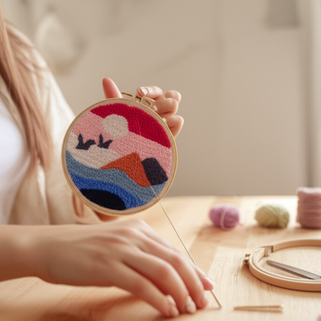 Mountains Scenery Punch Needle Embroidery Kit with Yarn for Beginners DIY Needlework Wool Work Decorative Paintings Home Decor - gallery 1