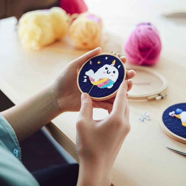 Cartoon Unicorn Dolphin Embroidery Patterns Punch Needle Kits Soft Yarn Needlework DIY Craft Kit - gallery 1