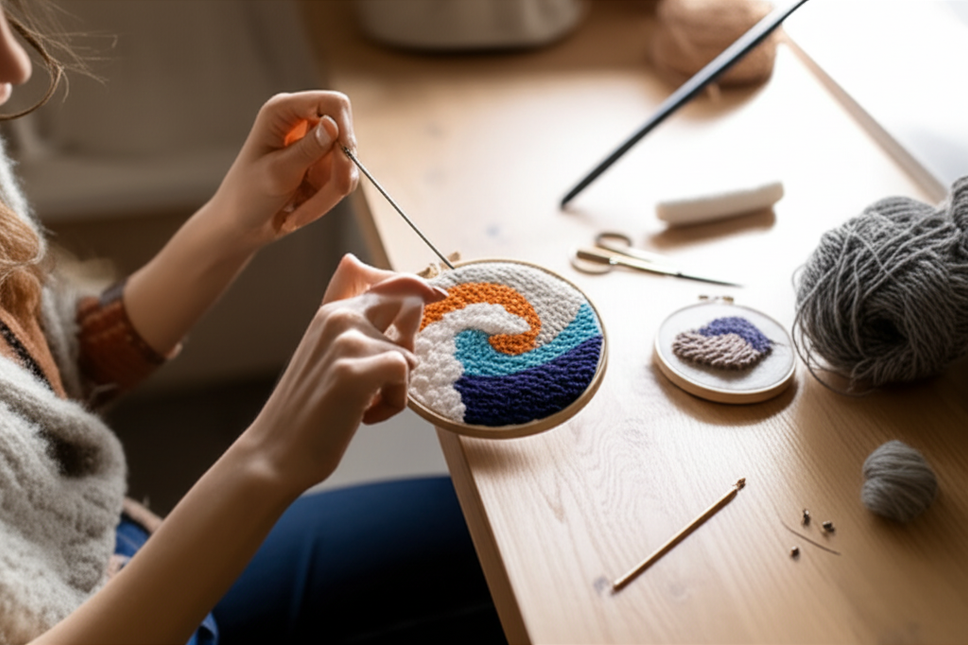 Cartoon Unicorn Dolphin Embroidery Patterns Punch Needle Kits Soft Yarn Needlework DIY Craft Kit - gallery 1