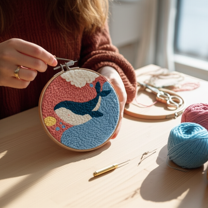 Cartoon Unicorn Dolphin Embroidery Patterns Punch Needle Kits Soft Yarn Needlework DIY Craft Kit - gallery 1